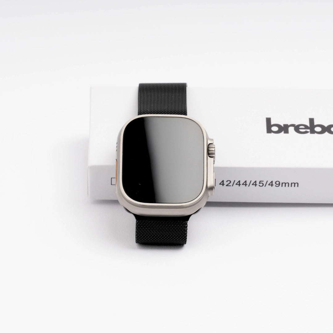 Apple Watch Milanaise armband mit breband Verpackung #farbe_Schwarz