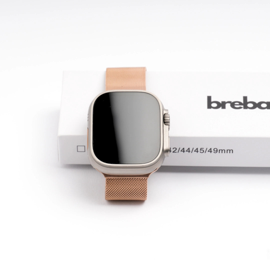 Apple Watch Milanaise Armband in gold mit Brbenad Verpackung #farbe_Roségold