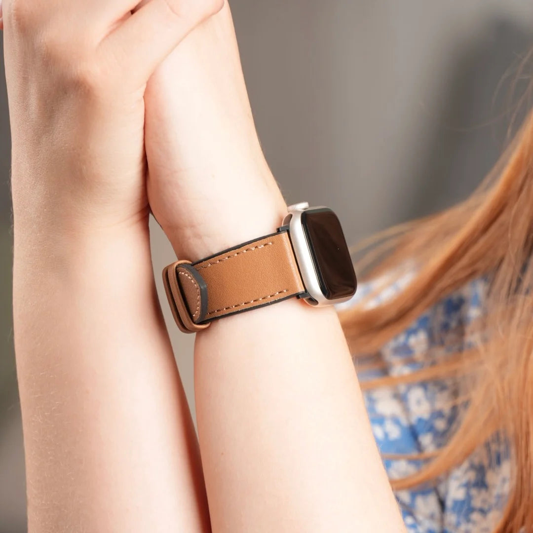 Hochwertiges Apple Watch Armband aus hellbraunem Echtleder. #farbe_hellbraun