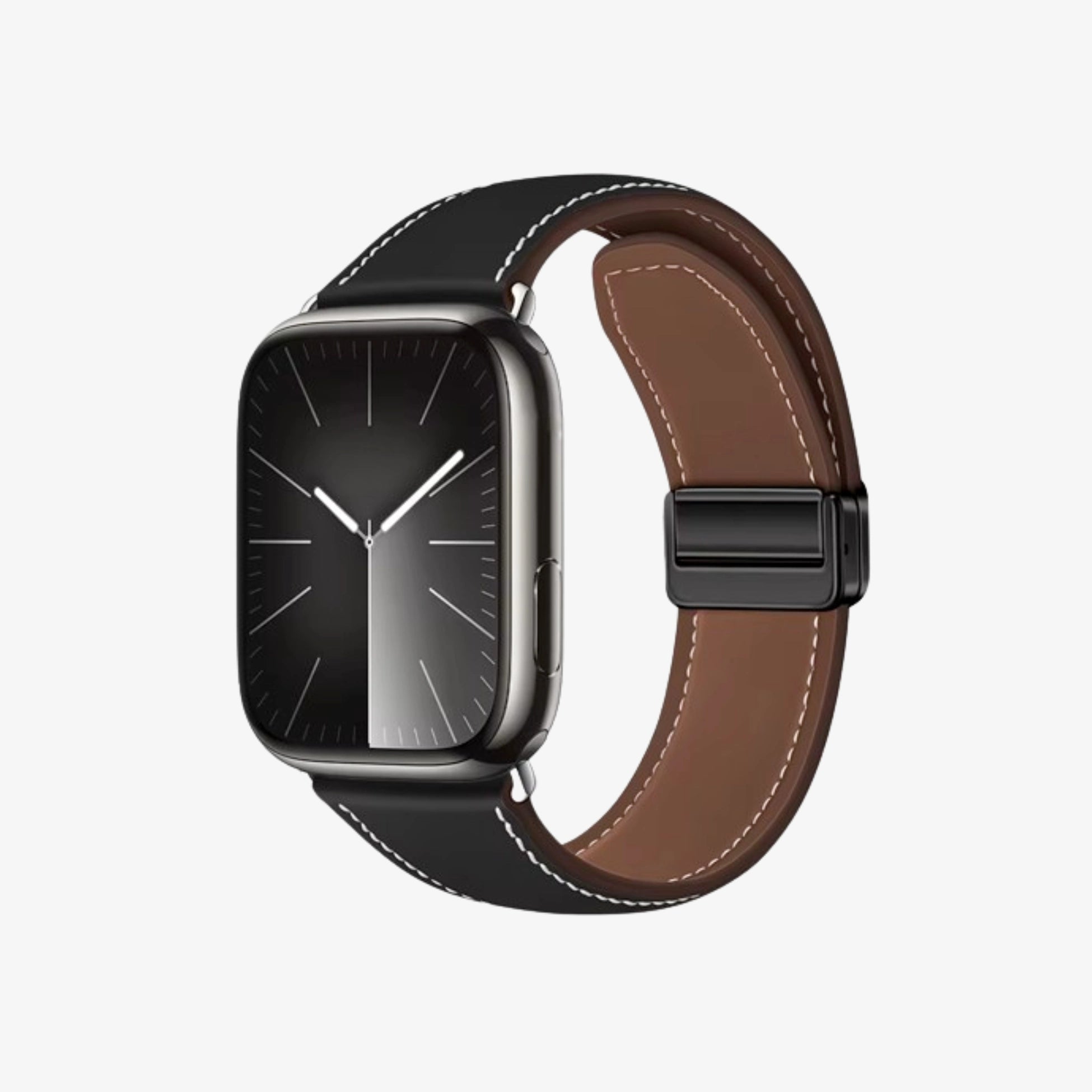Breband Lederarmband mit Magnetverschluss für Apple Watch in Schwarz #farbe_schwarz