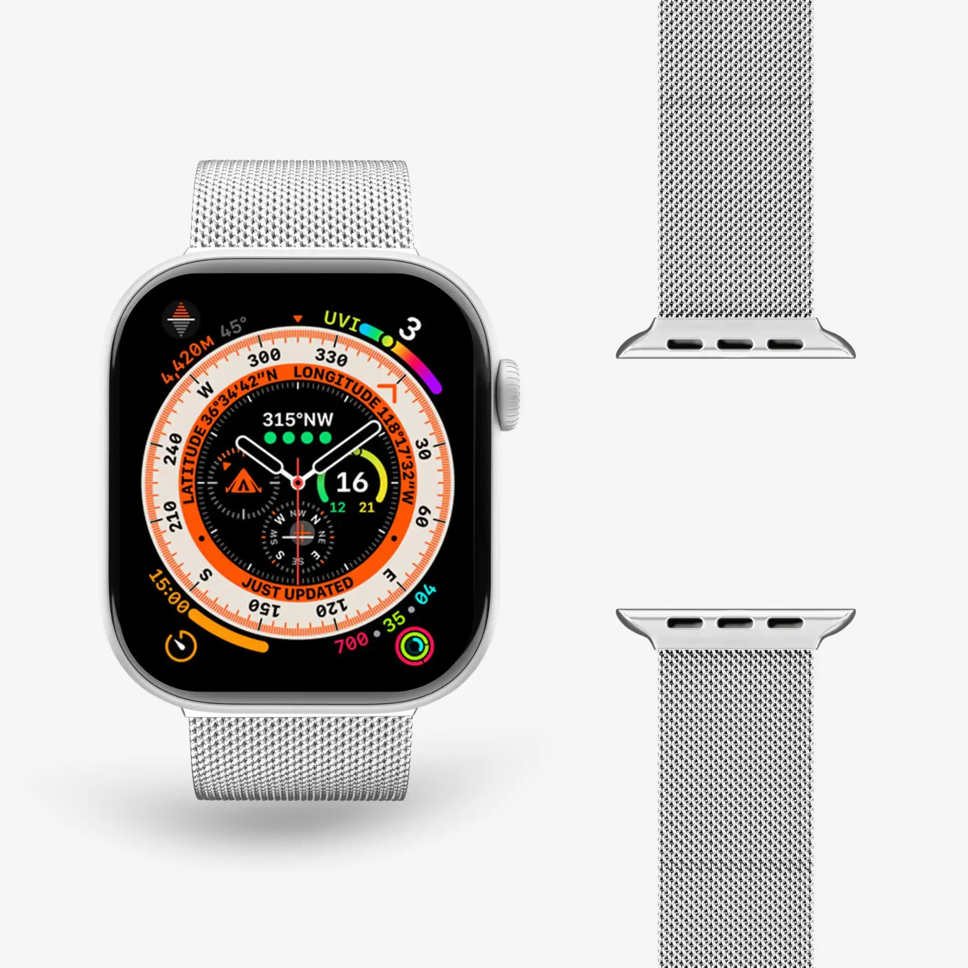 Apple Watch Milanaise Amband mit Uhr #farbe_Silber