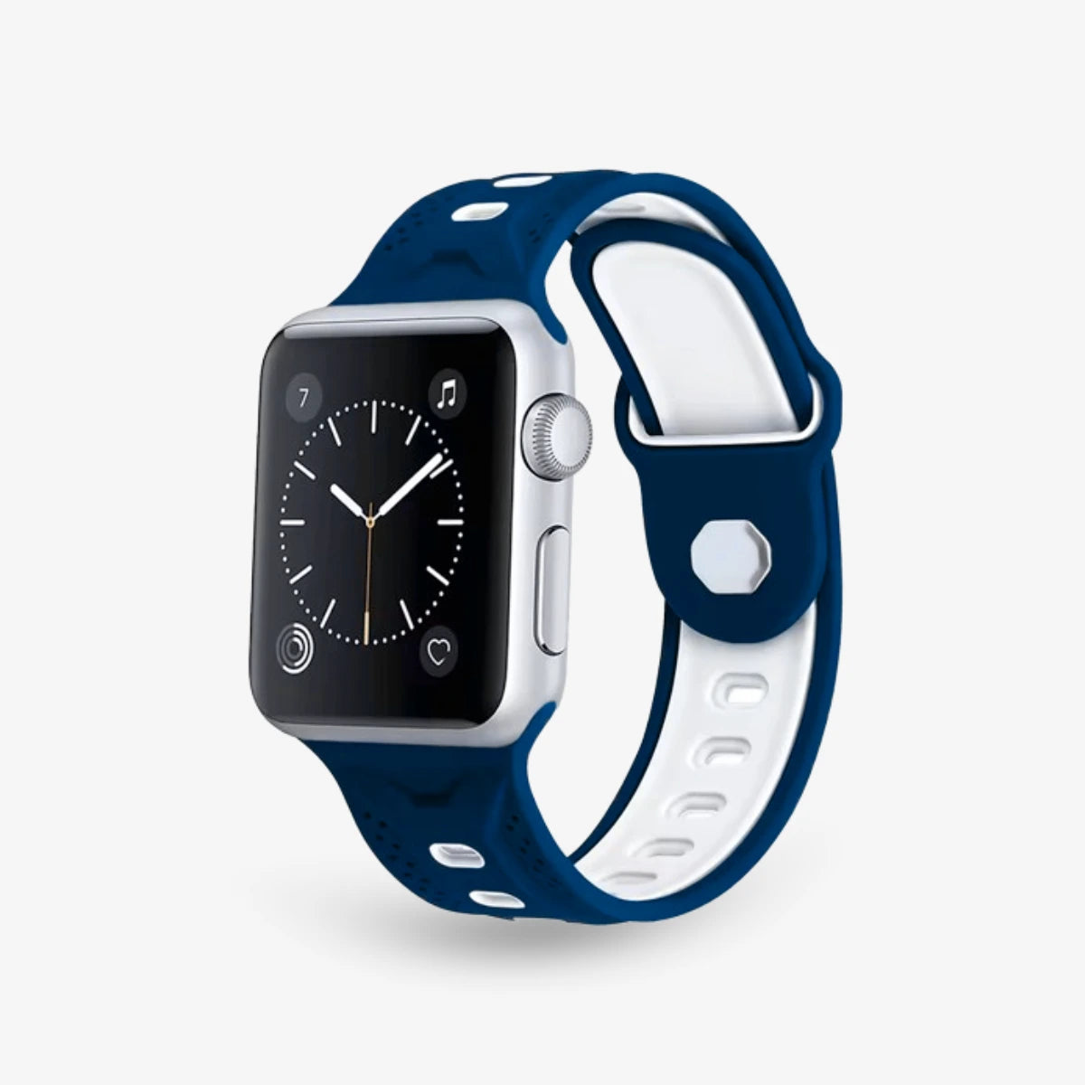 Sportliches Breband Dual Silikonarmband für Apple Watch in Blau-Weiß, bequem und modern #farbe_Blau Weiß