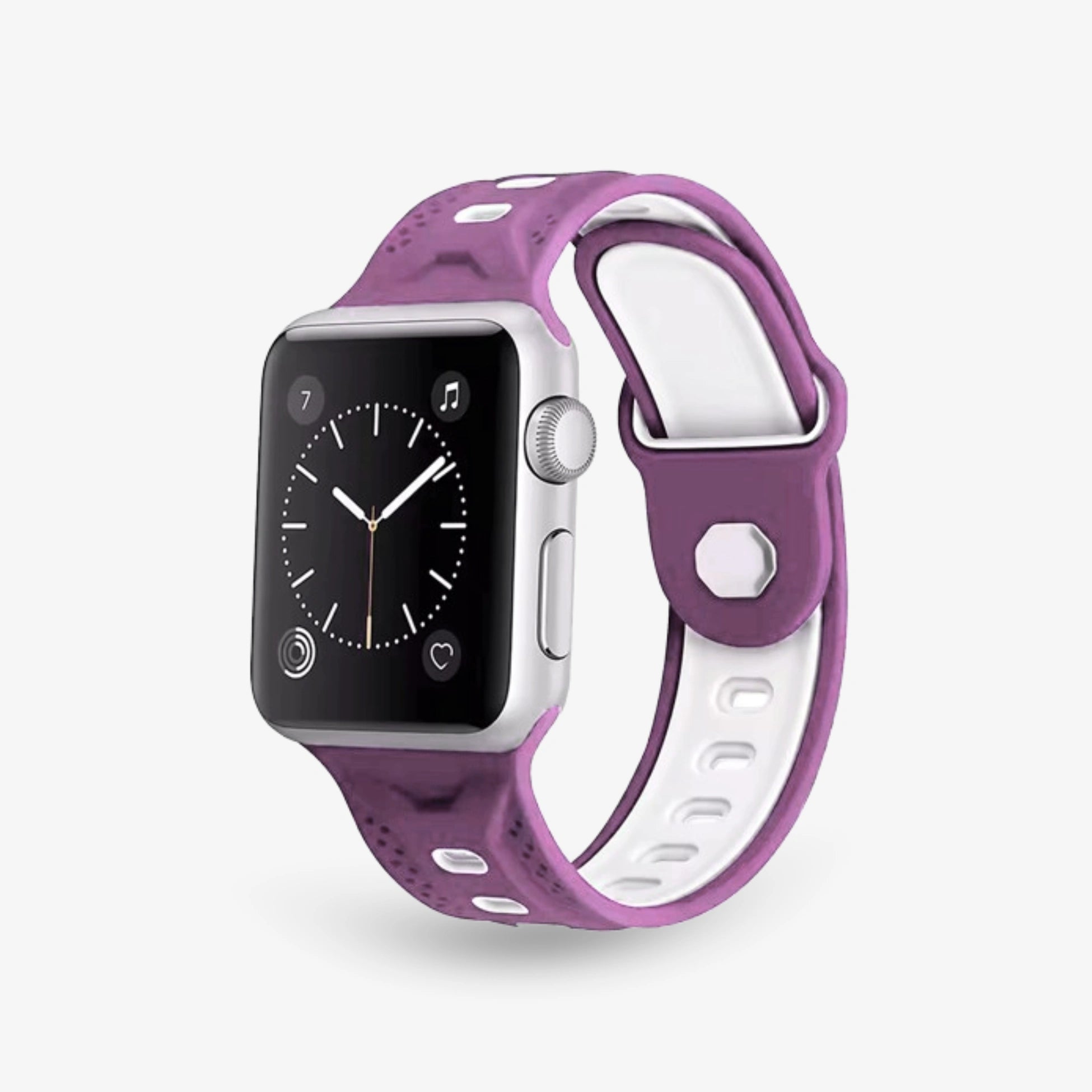 Sportliches Breband Dual Silikonarmband für Apple Watch in Lila-Weiß, modern und bequem #farbe_lila weiß