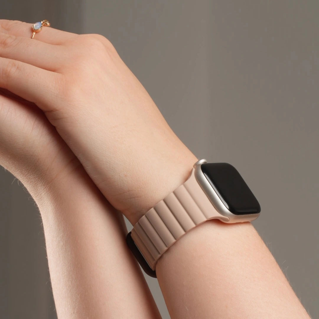 Flexibles Dual Loop Silikonarmband in Beige Braun von Breband für Apple Watch #farbe_Beige Braun