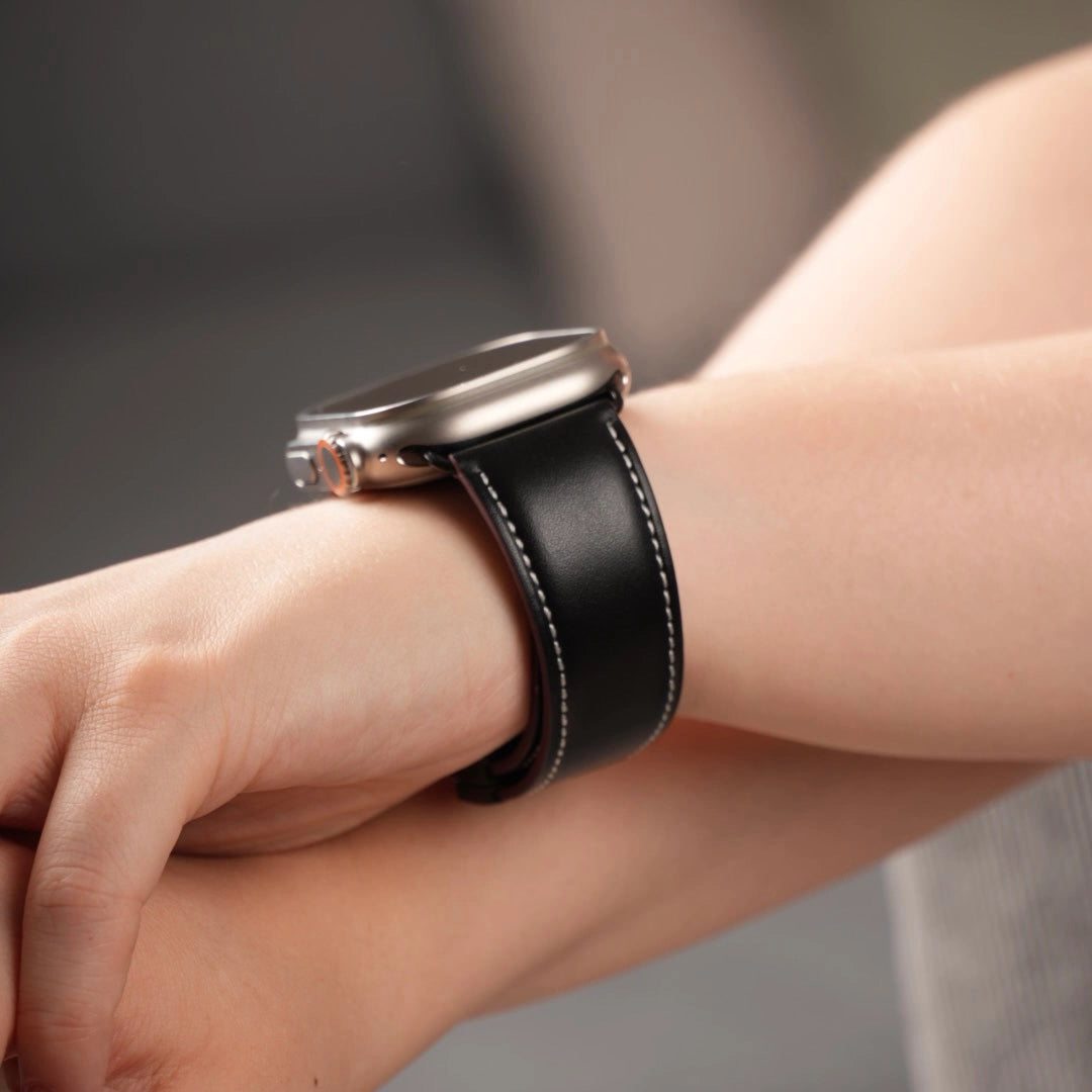 Breband schwarzes Lederarmband mit praktischem Magnetverschluss für Apple Watch #farbe_schwarz