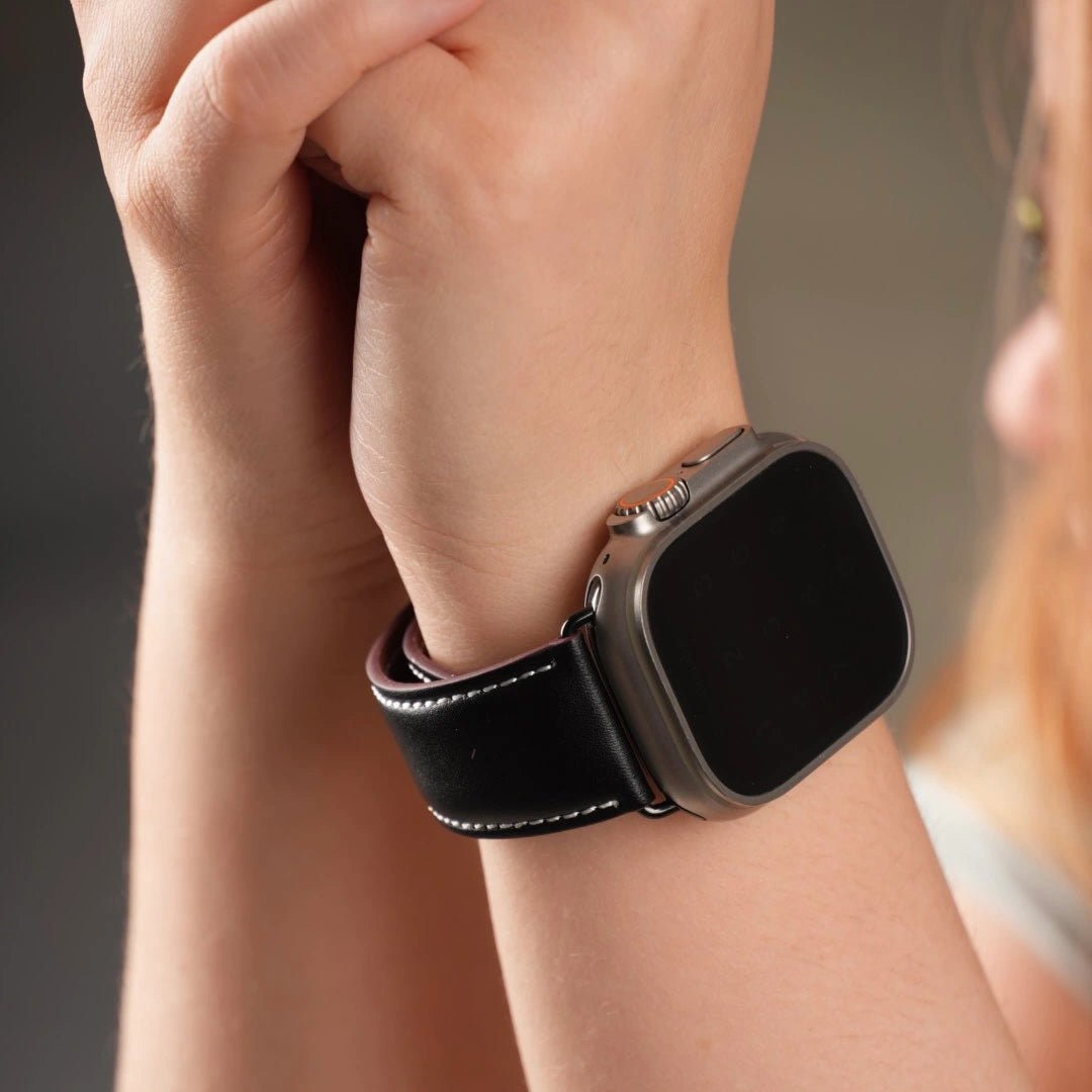 Stilvolles Breband Magnet Lederarmband in Schwarz für Apple Watch #farbe_schwarz