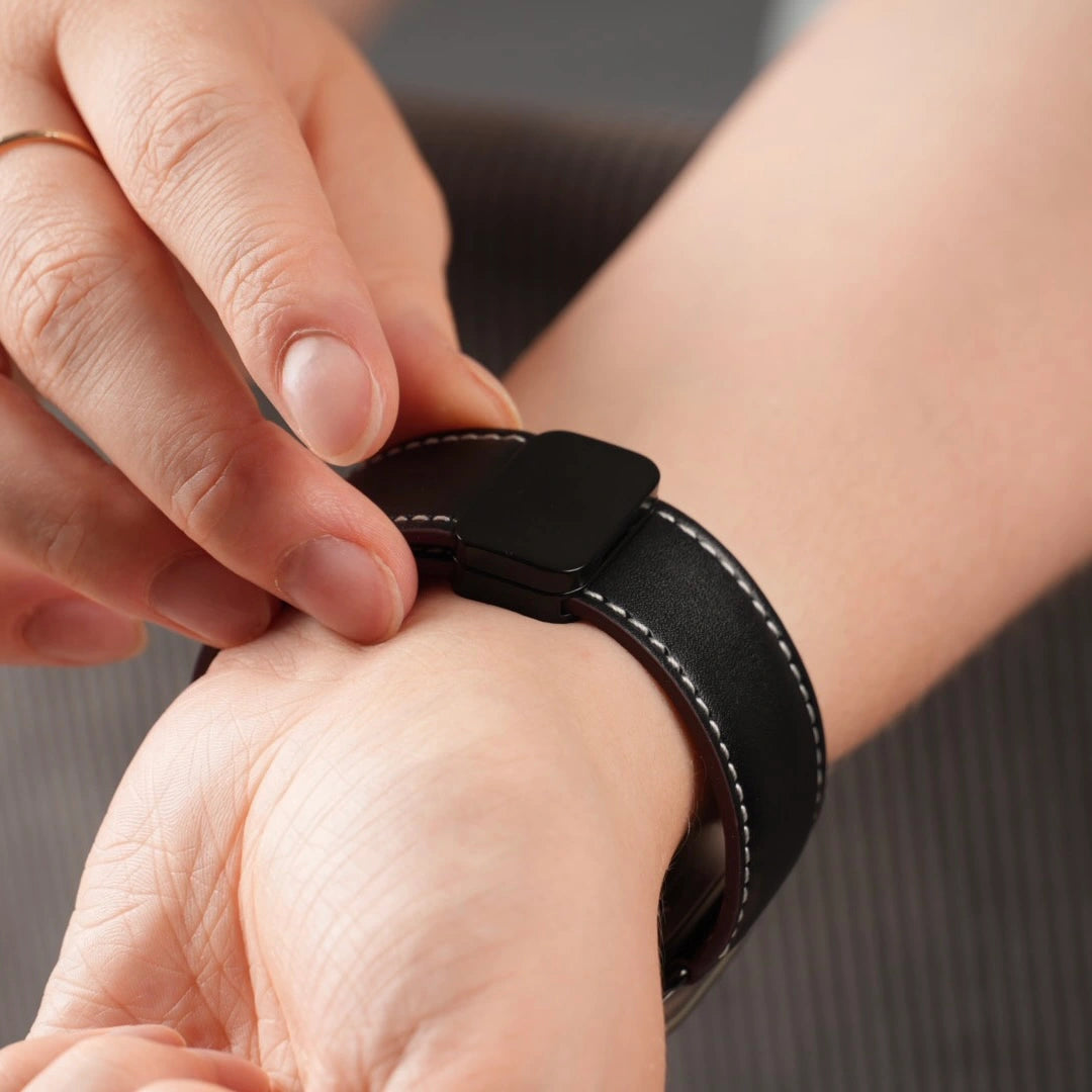 Hochwertiges Breband Magnet Lederarmband für Apple Watch, Farbe Schwarz #farbe_schwarz