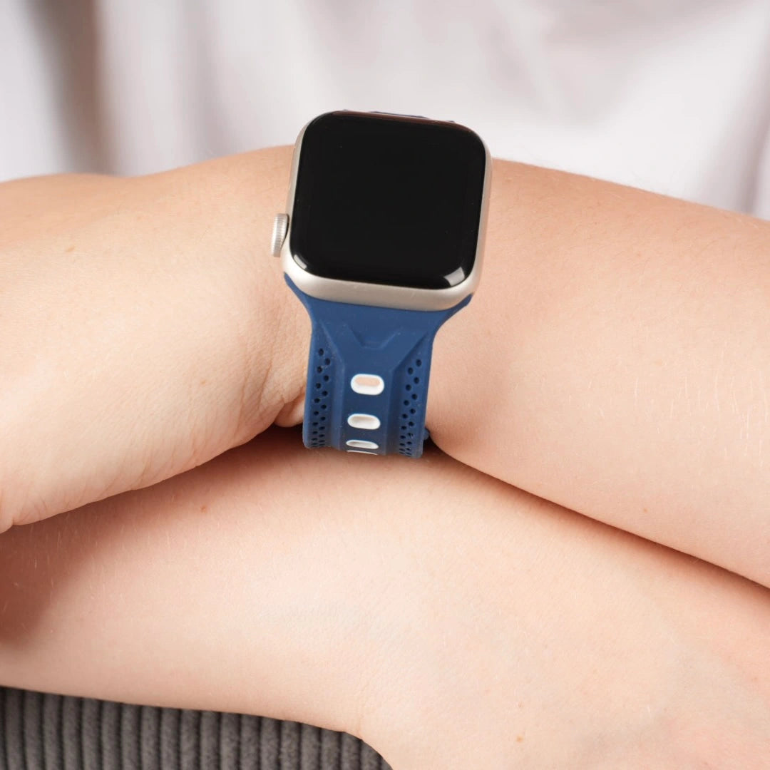 Breband Silikonarmband Dual Sport in Blau-Weiß für Apple Watch, perfekt für Training und Freizeit #farbe_Blau Weiß