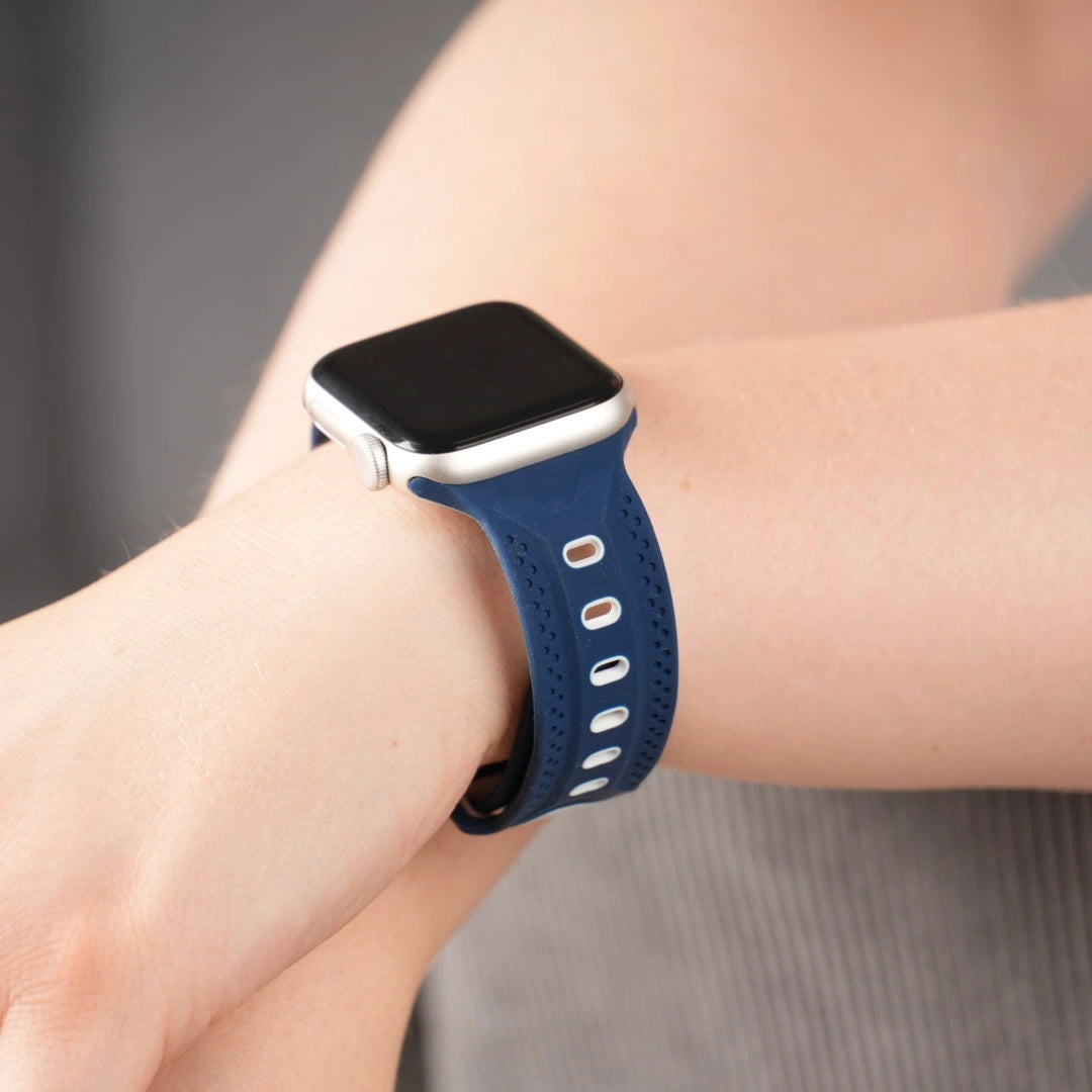 Stylisches Breband Dual Sport Silikonarmband in Blau-Weiß für Apple Watch, robust und vielseitig #farbe_Blau Weiß