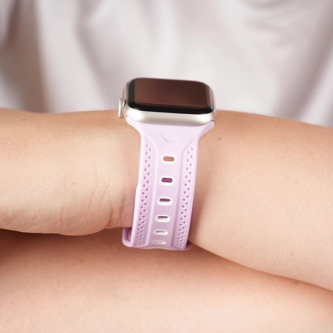 Atmungsaktives Breband Silikonarmband Dual Sport in Lila-Weiß für Apple Watch, sportlich und elegant #farbe_lila weiß