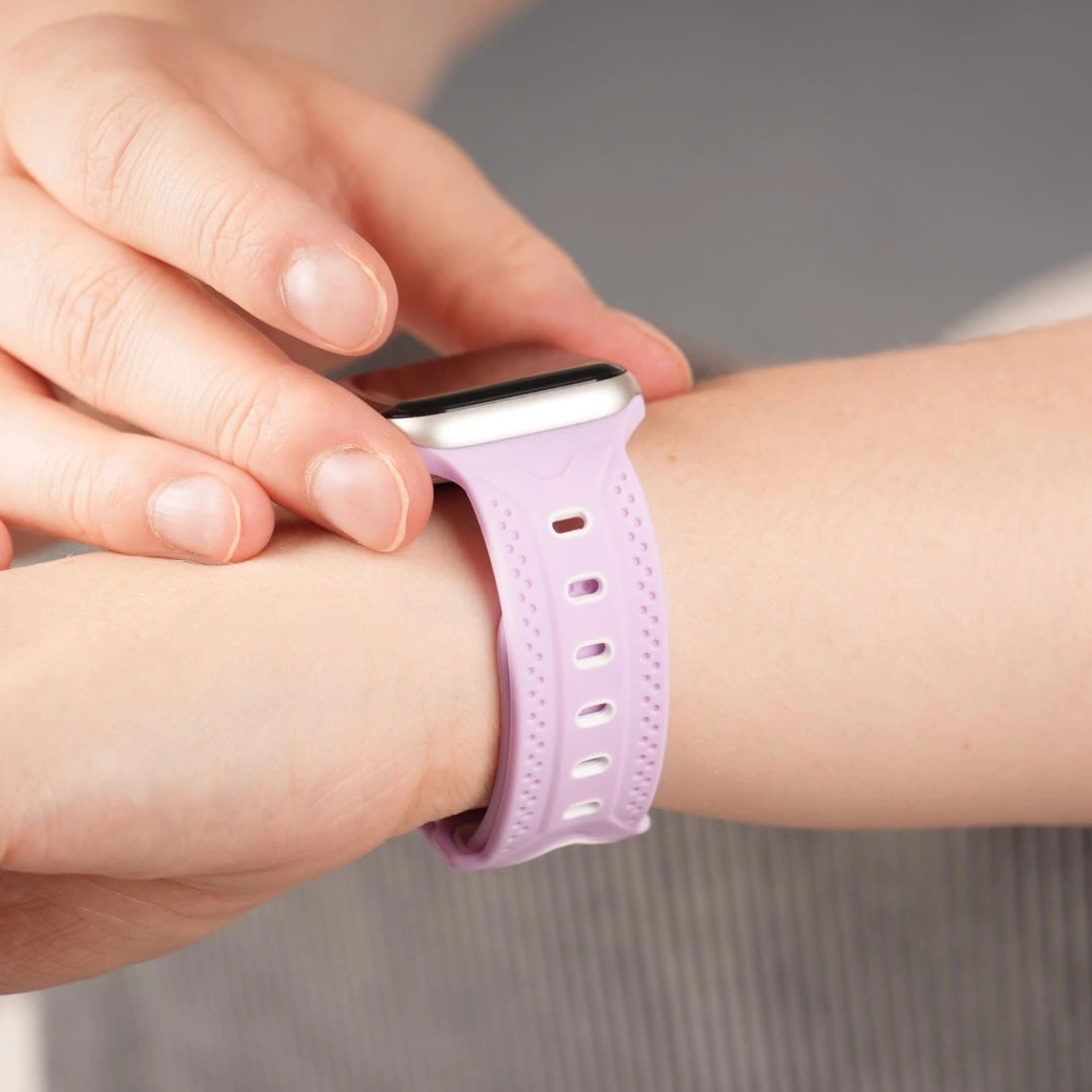 Breband Dual Sport Silikonarmband für Apple Watch in frischem Lila-Weiß, vielseitig und stylisch #farbe_lila weiß
