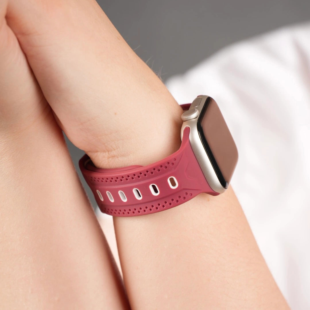 Breband Silikonarmband Dual Sport in Weinrot-Schwarz für Apple Watch, ideal für Sport und Alltag #farbe_weinrot schwarz