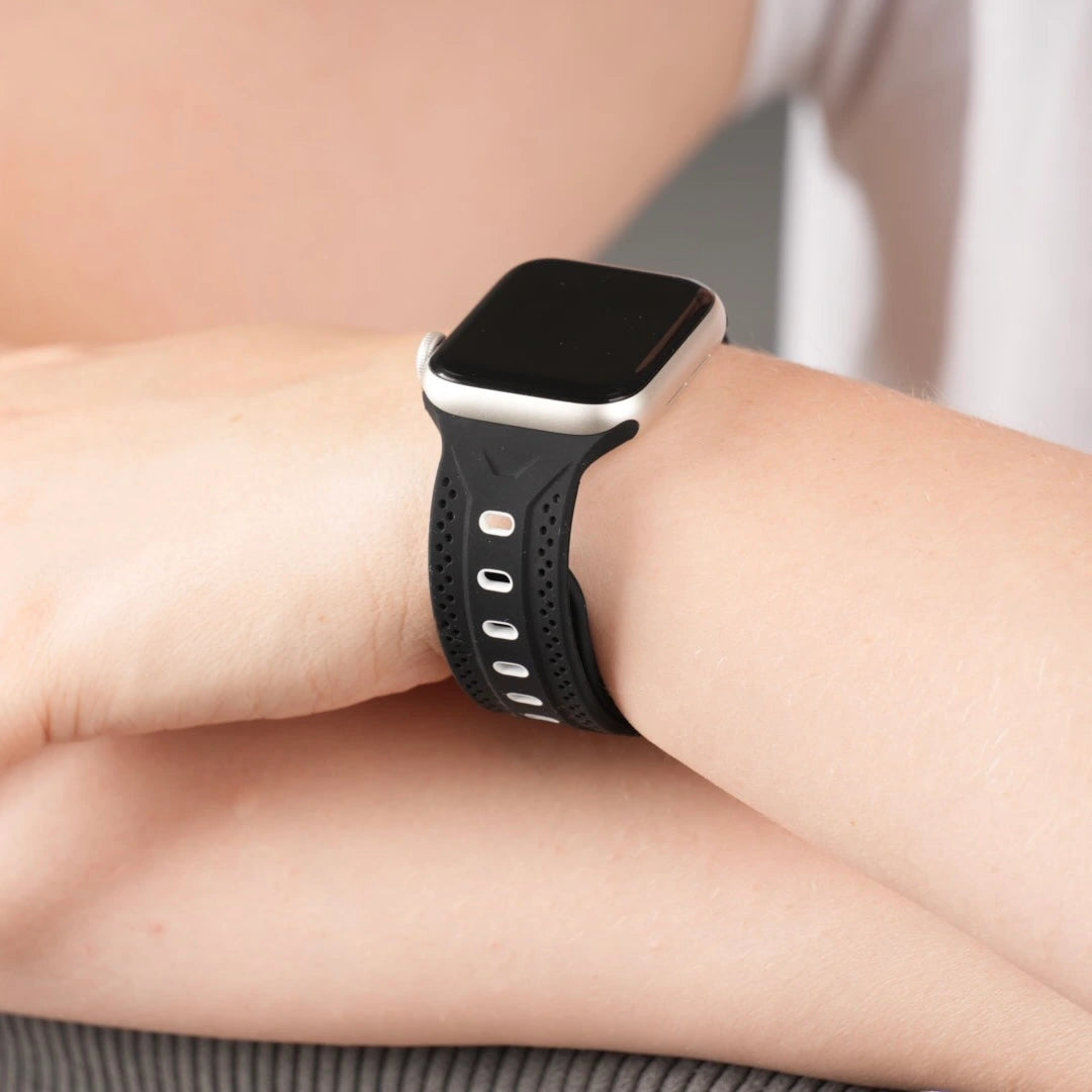 Dynamisches Breband Silikonarmband Dual Sport in Schwarz-Weiß für Apple Watch, perfekter Sitz beim Sport #farbe_Schwarz Weiß